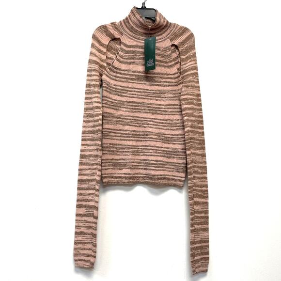 Wild Fable S Pink & Brown Striped Cut Out Long Sleeve Turtleneck Sweater - Picture 2 of 5